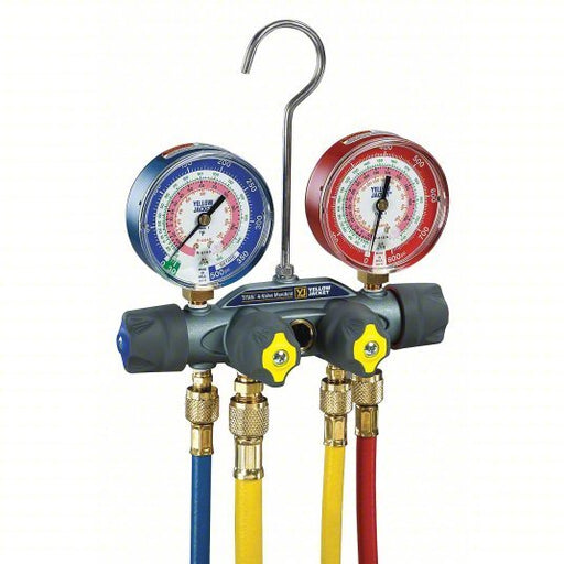 Yellow Jacket 49967 Manifold Gauge 4 Valves, 4 Hoses, Series Titan, 3 1/8 in Gauge - ZenverasKV12H946