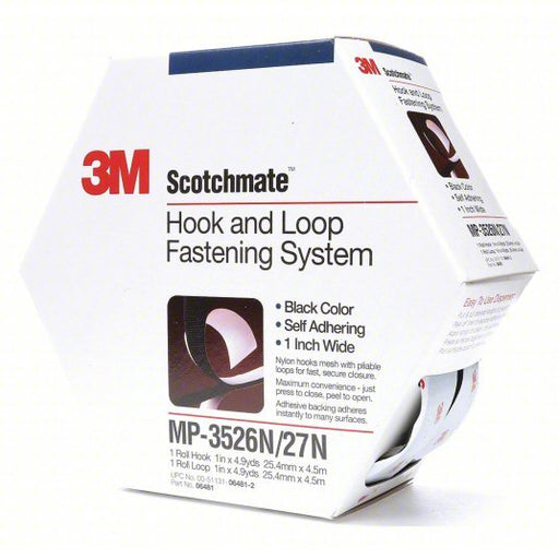 3M MP3526N/MP3527N Hook - and - Loop Fastener Roll, Black, Hook - and - Loop, 1 in Overall Wd, 14 11/16 ft Overall Lg - ZenverasKV1F216