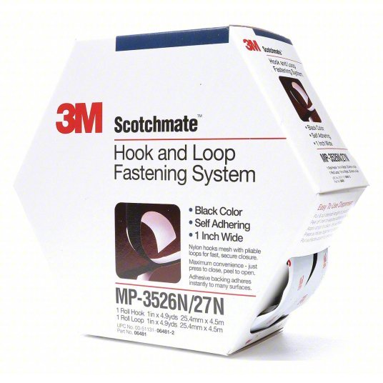 3M MP3526N/MP3527N Hook - and - Loop Fastener Roll, Black, Hook - and - Loop, 1 in Overall Wd, 14 11/16 ft Overall Lg - ZenverasKV1F216