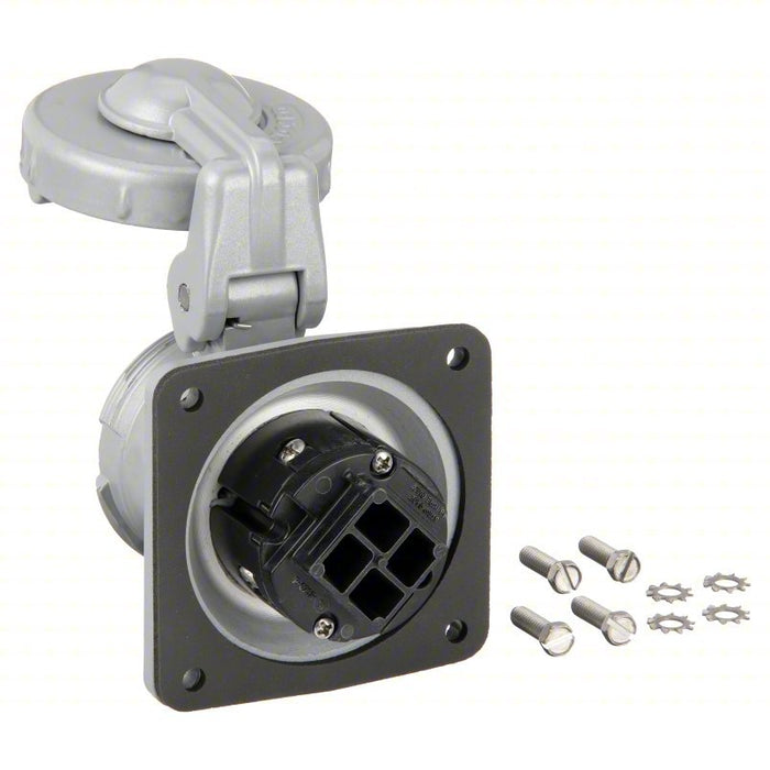 Hubbell VR341 Pin and Sleeve Receptacle 30 A, 600V AC/250V DC, Style 1 Grounding, Gray, Receptacle Only, Grounded - ZenverasKV2NVP2