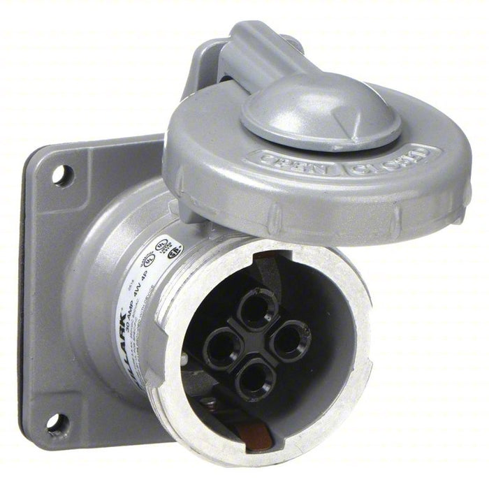 Hubbell VR341 Pin and Sleeve Receptacle 30 A, 600V AC/250V DC, Style 1 Grounding, Gray, Receptacle Only, Grounded - ZenverasKV2NVP2