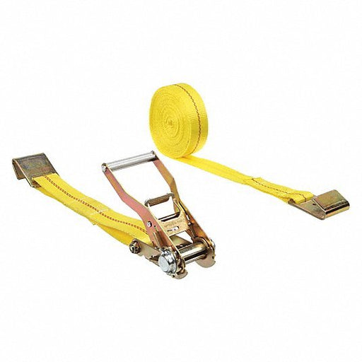 KVM Tools KV2VKP9 Tie Down Strap Ratchet, Flat - Hook, Gen Purpose, 2 in Wd, 3,333 lb WLL, Yellow, 30 ft Lg - ZenverasKV2VKP9