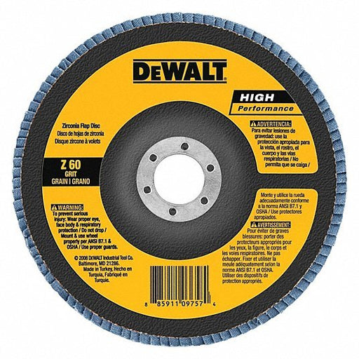 DeWalt DW8352 Abrasive Flap Disc Type 27, 4 - 1/2" x 7/8", Zirconia Alumina, 60 Grit, Fiberglass Bk, HP - ZenverasKV13J211