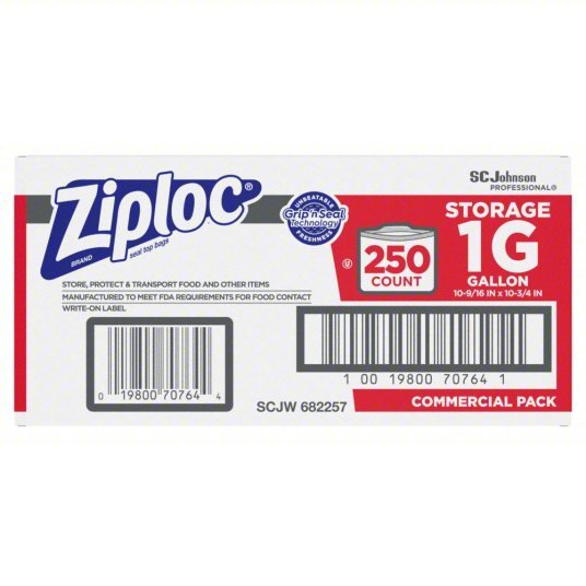 Ziploc 682257 Reclosable Poly Bag 1.75 mil Thick, 10 1/2 in Wd, 11 in Lg, Flat Pack, Polyethylene, 250 PK - ZenverasKV32GM82