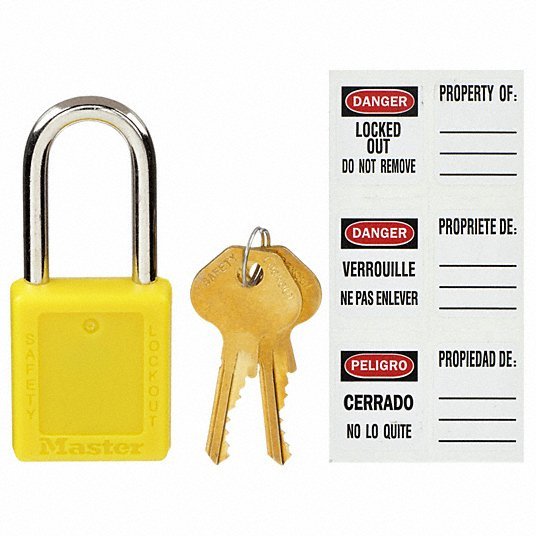 Master Lock 410YLW Lockout Padlock Keyed Different, Thermoplastic, Std Body Body Size, Metal, Yellow - ZenverasKV4FG05