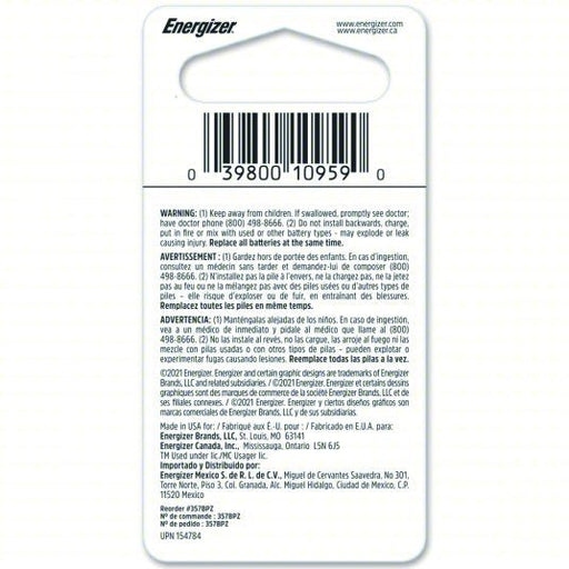 Energizer 357BPZ Button Cell Battery 357 Battery Size, Silver Oxide, 138 mAh Capacity, 1.5V DC - ZenverasKV45EJ87