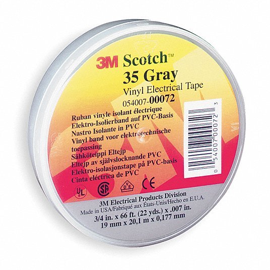 3M 35 - GRAY - 3/4 Insulating Electrical Tape Gen Purpose, Scotch®, 35, Vinyl, 3/4 in x 66 ft, 7 mil Tape Thick - ZenverasKV3A185