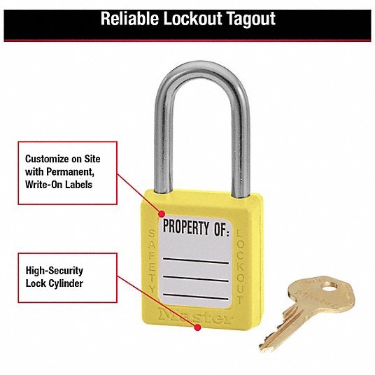 Master Lock 410YLW Lockout Padlock Keyed Different, Thermoplastic, Std Body Body Size, Metal, Yellow - ZenverasKV4FG05
