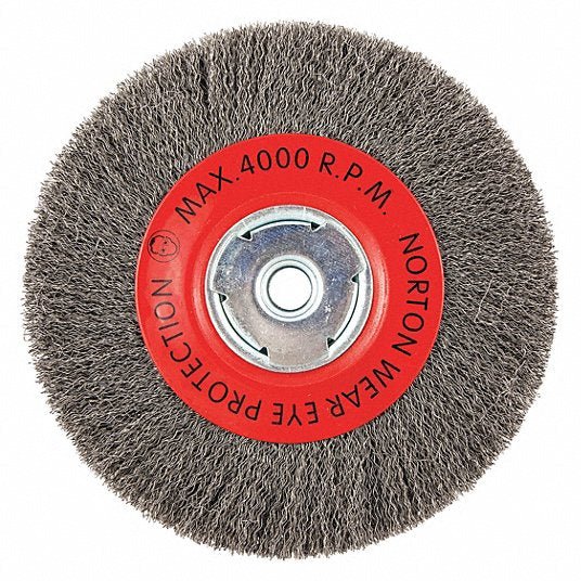 Norton 66252839100 Wire Wheel Brush Crimped Steel, 8 in Dia x 1 in Wd, 5/8 in Arbor, 0.014 in Fill - ZenverasKV416L86