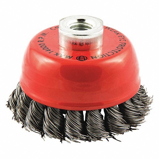 KVM Tools 66254442950 Cup Brush Twisted Steel, 2 3/4 in Dia, 0.02 in Fill Dia, 3/8" - 24 Arbor - ZenverasKV443M66