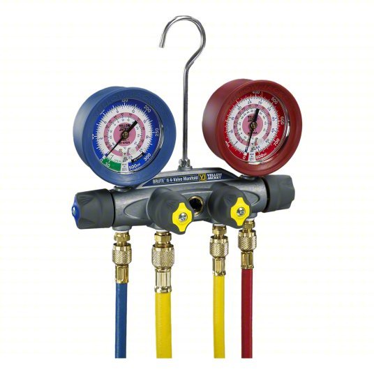 Yellow Jacket 46003 Manifold Gauge 4 Valves, 4 Hoses, Series BRUTE II, 3 1/8 in Gauge, For R - 32/R - 410A - ZenverasKV809K13