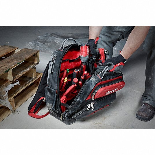 Milwaukee 48 - 22 - 8201 Tool Backpack 18 in W 9 7/16 in D 20 3/8 in H, Ballistic Nylon, Red, 46 Inside Pockets - ZenverasKV416P44