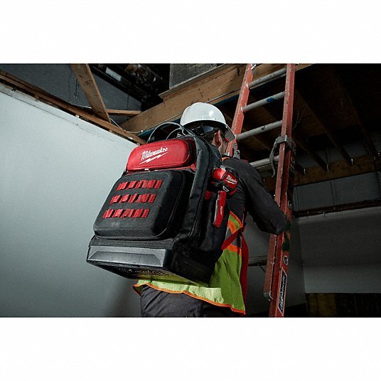 Milwaukee 48 - 22 - 8201 Tool Backpack 18 in W 9 7/16 in D 20 3/8 in H, Ballistic Nylon, Red, 46 Inside Pockets - ZenverasKV416P44