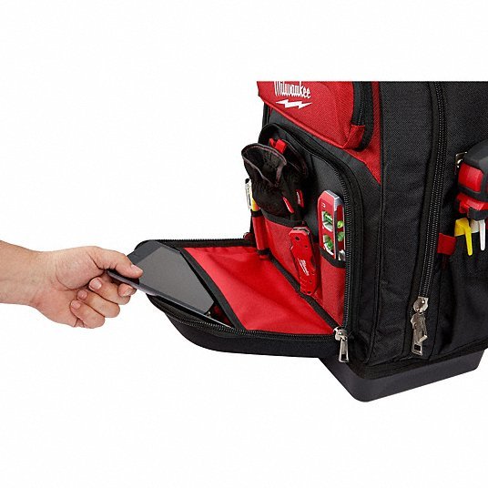 Milwaukee 48 - 22 - 8201 Tool Backpack 18 in W 9 7/16 in D 20 3/8 in H, Ballistic Nylon, Red, 46 Inside Pockets - ZenverasKV416P44