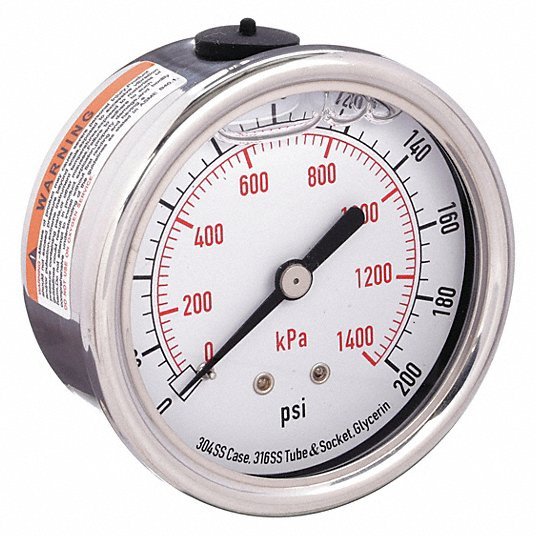 KVM Tools KV4CFR8 Commercial Pressure Gauge 0 psi / Hg to 200 psi, 2 1/2 in Dial, 1/4 in NPT Male - ZenverasKV4CFR8