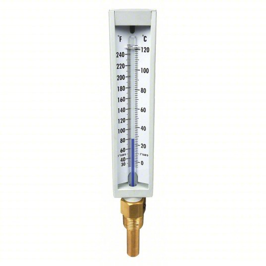 KVM Tools KV4PRU1 Compact Industrial Glass Thermometer, 6 in Scale Lg, Bottom, Brass, Straight - ZenverasKV4PRU1
