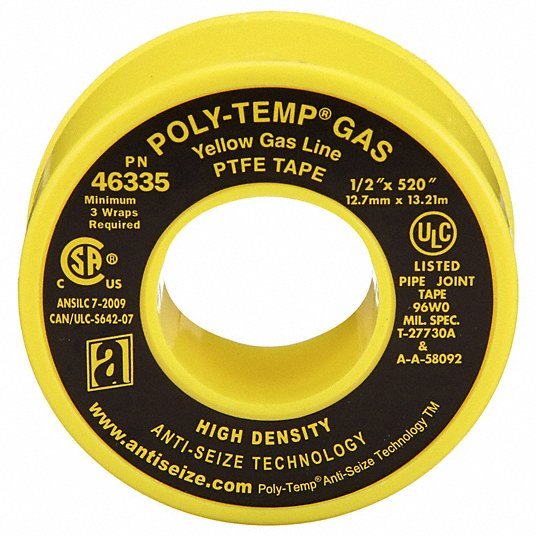 Anti - Seize 46335A Thread Sealant Tape POLY - TEMP® GAS (XHD), Extra HD, 1/2 in x 43 ft, Yellow - ZenverasKV4UK06