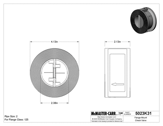 McMaster 5023K31 Flange-Mount Check Valve Cast Iron, 2 Pipe Size