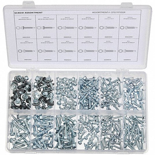 KVM Tools CPS1YY55GR Self - Drilling Screw Assortment Hex Washer, Zinc - Plated, Steel, External Hex, 295 Pieces, 12 Sizes - ZenverasKV53WR12