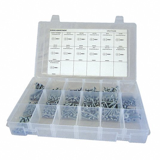 KVM Tools CPS1YY41GR Self - Drilling Screw Assortment Flat/Pan, Zinc - Plated, Steel, Phillips, 340 Pieces, 13 Sizes - ZenverasKV53WR22
