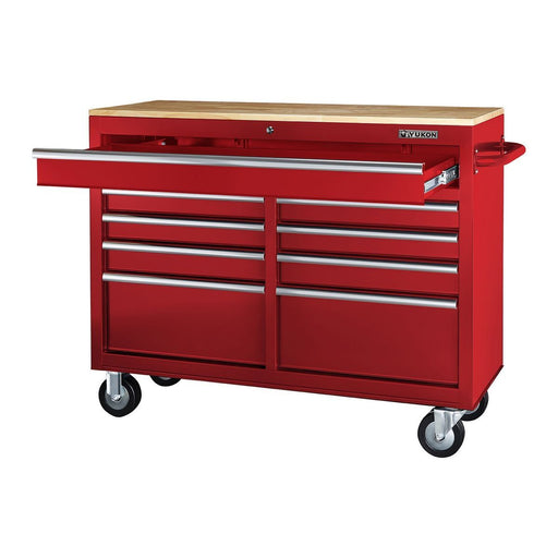 KVM Tools Yukon KV57805 46 in. 9 Drawer Mobile Storage Cabinet with Solid Wood Top, Red - ZenverasKV57805