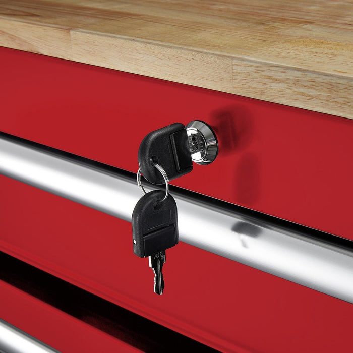 KVM Tools Yukon KV57805 46 in. 9 Drawer Mobile Storage Cabinet with Solid Wood Top, Red - ZenverasKV57805
