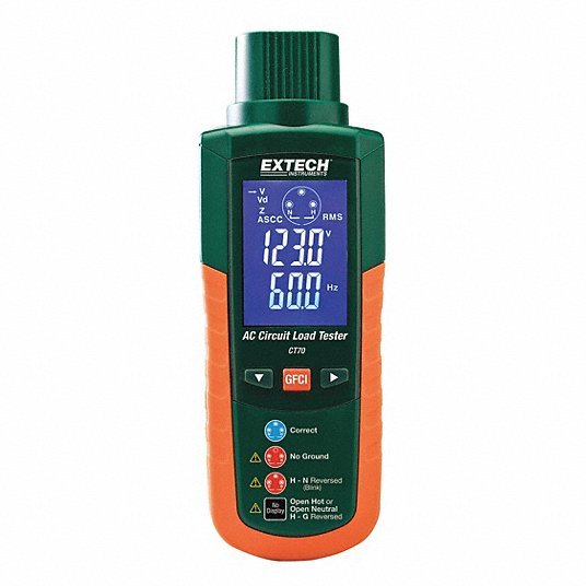 Extech CT70 Receptacle Tester with GFCI Displays Peak Line Volt and Freq, GFCI & AC Circuit Analyzers - ZenverasKV5GCC8