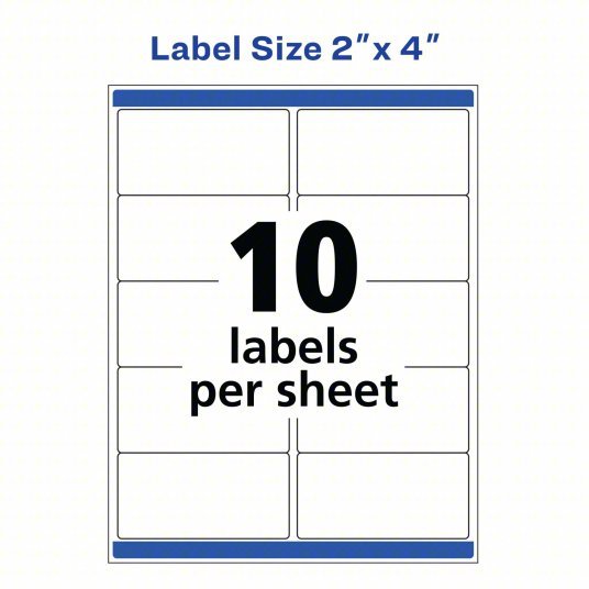 Avery 727825523 Laser Label 5523, White, 2 in Ht, 4 in Wd, 10 Labels per Sheet, 5 Pkg of 500 - ZenverasKV5NHH3