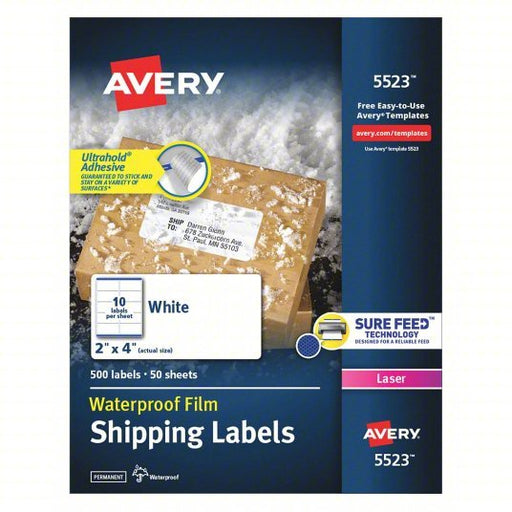 Avery 727825523 Laser Label 5523, White, 2 in Ht, 4 in Wd, 10 Labels per Sheet, 5 Pkg of 500 - ZenverasKV5NHH3