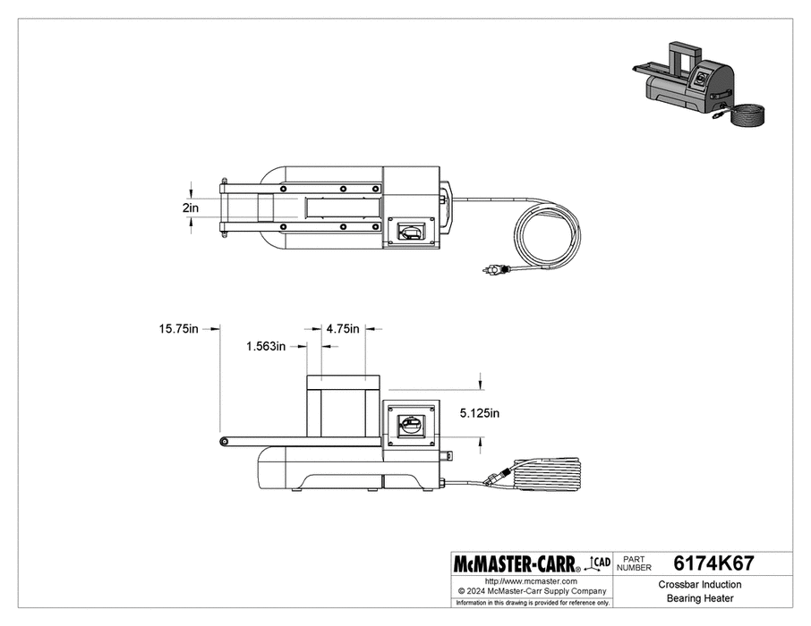 McMaster 6174K67 Crossbar Induction Bearing Heater for 15-3/4" OD 4-3/4" Wide Bearing