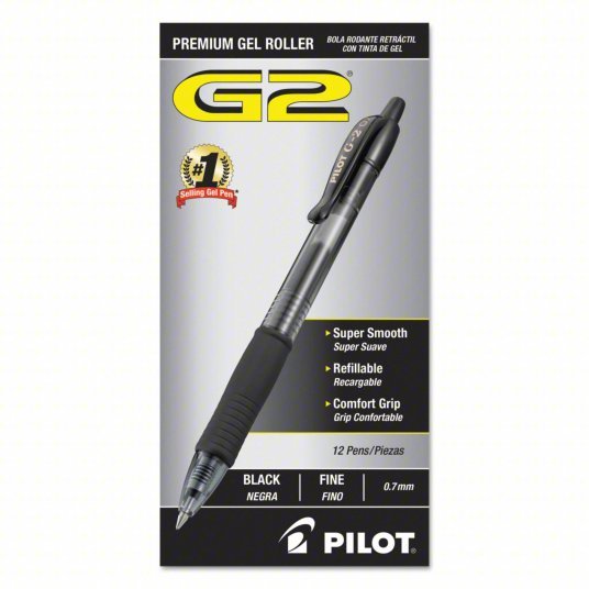 Pilot PIL31020 Gel Pen Black, 0.7 mm Pen Tip, Retractable, Includes Pen Cushion, Plastic, Black, 12 PK - ZenverasKV6NEC9
