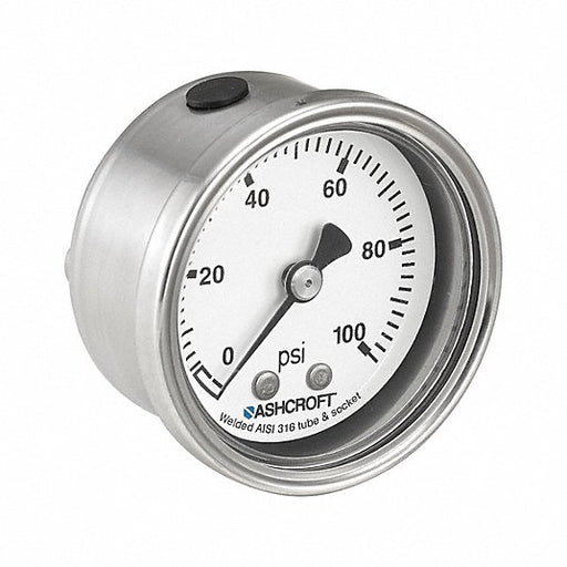 Ashcroft 501008S02B600 Pressure Gauge 0 psi / Hg to 600 psi, 2 in Dial, 1/4 in NPT Male, Center Back, 4X, IP66 - ZenverasKV787NG5