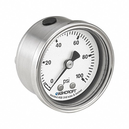 Ashcroft 501008S02B600 Pressure Gauge 0 psi / Hg to 600 psi, 2 in Dial, 1/4 in NPT Male, Center Back, 4X, IP66 - ZenverasKV787NG5