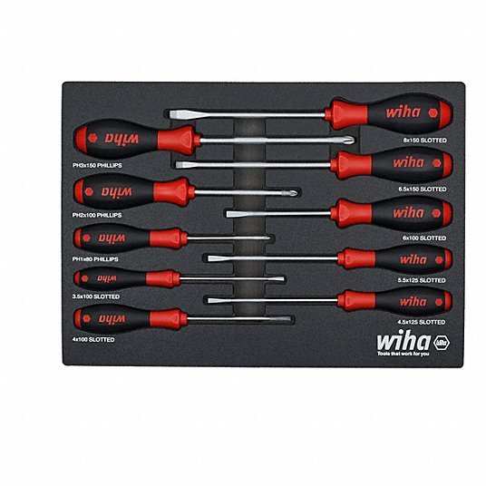 Wiha 30280 Screwdriver Set 1 - 10 Pieces, 10 Pieces, Phillips/Slotted Tip, Cushion Grip, Box - ZenverasKV833DL9