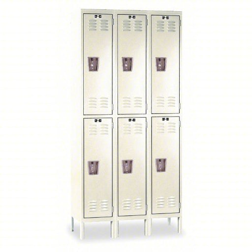 Hallowell U3256 - 2A - PT Wardrobe Locker 36 in x 15 in x 66 in, Louvered, 2 Tiers, 3 Units Wide, Padlock Hasp, Tan - ZenverasKV1AEG9