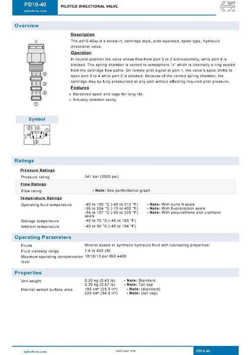 Hydraforce PD10 - 40 - 0 - NS - 110 Piloted 3 - Way Valve - ZenverasKVPD10 - 40 - 0 - NS - 110