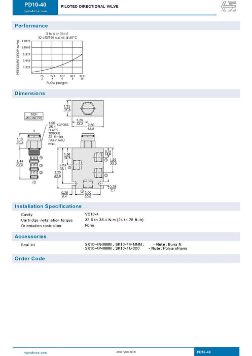 Hydraforce PD10 - 40 - 0 - NS - 110 Piloted 3 - Way Valve - ZenverasKVPD10 - 40 - 0 - NS - 110
