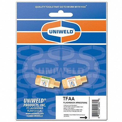 Uniweld TFAA Flashback Arrestor Set Torch Mount, 3/8" - 24, For Oxygen & Fuel - ZenverasKV5KH48