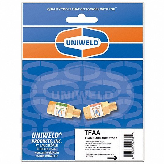 Uniweld TFAA Flashback Arrestor Set Torch Mount, 3/8" - 24, For Oxygen & Fuel - ZenverasKV5KH48