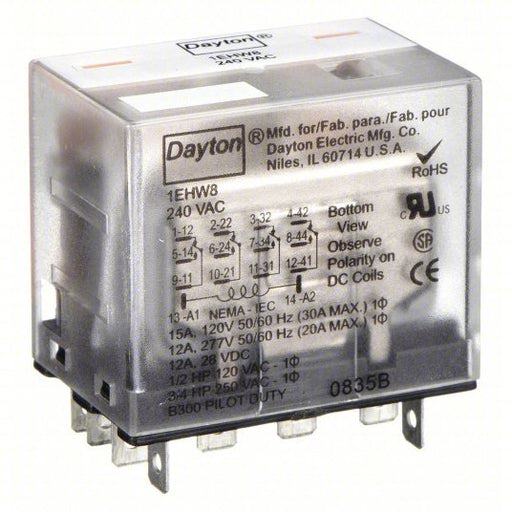 Dayton 1EHW8 General Purpose Relay, 240V AC Coil Volts, Square, 14 Pin, 4PDT - Zenveras1EHW8