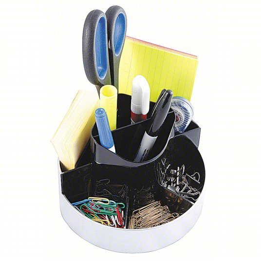 Kantek KTKORG620 Desktop Organizer 8 Compartments, Black/Silver, Plastic, 4 1/2 in Ht, 5 3/4 in Wd - ZenverasKV23K285