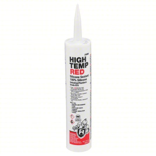 Hercules 25666 Silicone Sealant High Temp, Red, 10 oz, Cartridge, 301% to 500% Elongation Range - ZenverasKV39AP03