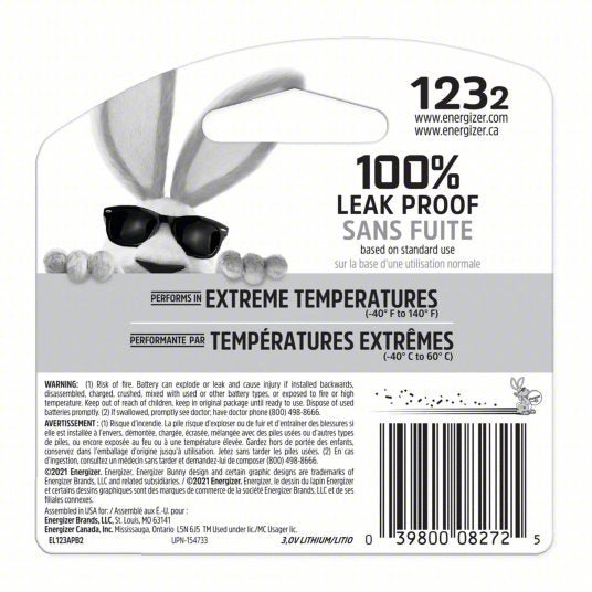 Energizer EL123ABP2 Lithium Cell Battery, 123, 3V, PK2 - ZenverasKV45EK18