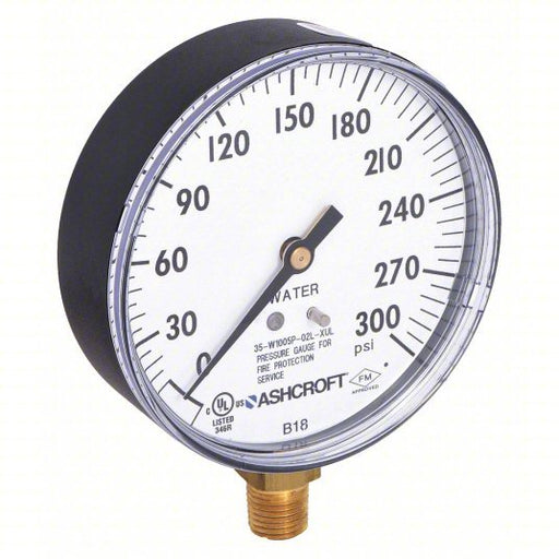 Ashcroft 35W1005PH02LXULZG300#-8382 Pressure Gauge, 0 to 300 psi, 1/4 in MNPT, Plastic, Black - ZenverasKV5WJ63