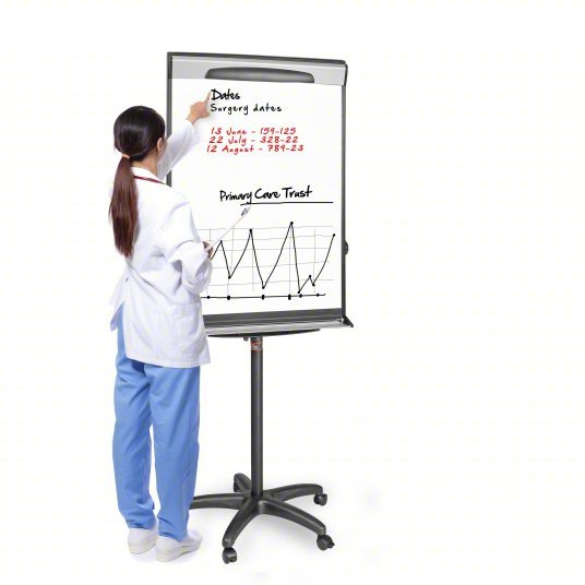 Mastervision EA48062119 Dry Erase Board Mobile/Casters, 42 in Dry Erase Ht, 29 1/2 in Dry Erase Wd, 27 in Dp, Black, White - ZenverasKV52XG93